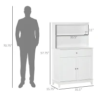 HOMCOM Modern 58" Kitchen Buffet with Hutch, Microwave Cabinet with Drawer and Storage Cupboard for Dining Room, White(m-3)