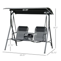 Outsunny 2-Seat Outdoor Porch Swing, with Pivot Storage Table, Cup Holder, & Adjustable Overhead Canopy, Stand's Skid-Resistant Feet Pad, Breathable Mesh Seat, Steel Frame, for Patio, Black(m-3)