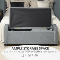 HOMCOM Nailhead Trim Upholstered Flip Top Storage Bench, Fabric Ottoman for Bedroom, or Living room, Light Grey(m-4)