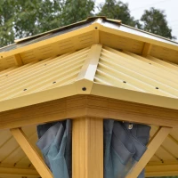 Outsunny 10' x 12' Hardtop Gazebo Canopy with Galvanized Steel Double Roof, Skylight Window, Aluminum Frame, Outdoor Permanent Pavilion with Netting, for Patio, Garden, Backyard, Yellow(m-7)