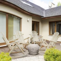 Outsunny 4 Piece Wooden Adirondack Rocking Chair Set, Outdoor Rustic Log Rocker with Slatted Design for Patio, Burlywood(m-2)