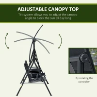 Outsunny 2-Seat Outdoor Porch Swing, with Pivot Storage Table, Cup Holder, & Adjustable Overhead Canopy, Stand's Skid-Resistant Feet Pad, Breathable Mesh Seat, Steel Frame, for Patio, Black(m-4)