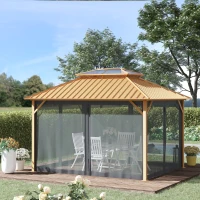 Outsunny 10' x 12' Hardtop Gazebo Canopy with Galvanized Steel Double Roof, Skylight Window, Aluminum Frame, Outdoor Permanent Pavilion with Netting, for Patio, Garden, Backyard, Yellow(m-2)
