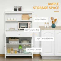 HOMCOM Modern 58" Kitchen Buffet with Hutch, Microwave Cabinet with Drawer and Storage Cupboard for Dining Room, White(m-4)