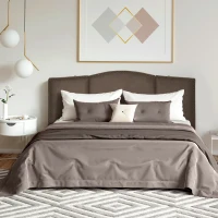 HOMCOM Upholstered Nailhead Trim Headboard, Home Bedroom Decoration for Full and Queen-Sized Beds, Brown(m-7)