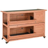 PawHut Outdoor Rabbit Hutch with Wheels, Quick on-the-Go Feeding, Wooden Rabbit Cage, Waterproof, Medium(m-1)