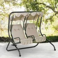 Outsunny Modern 2-Seater Outdoor Patio Swing Chair, Porch Seats with Cup Holder and Removeable Canopy, Beige(m-2)