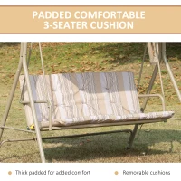 Outsunny 3-Seat Patio Swing Chair, Outdoor Canopy Swing Glider with Removable Cushion, Adjustable Shade and Weather Resistant Steel Frame, for Porch, Garden, Poolside, Backyard, Brown(m-5)
