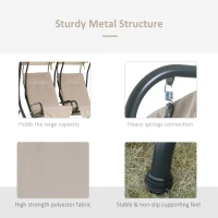 Outsunny Modern 2-Seater Outdoor Patio Swing Chair, Porch Seats with Cup Holder and Removeable Canopy, Beige(m-5)