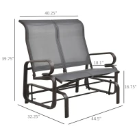 Outsunny Double Seat Glider Garden Bench Outdoor Rocking Porch Chair Yard Swing Chair Rocker Lounger Patio Furniture Grey(m-3)