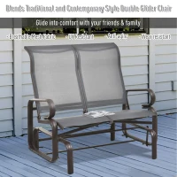 Outsunny Double Seat Glider Garden Bench Outdoor Rocking Porch Chair Yard Swing Chair Rocker Lounger Patio Furniture Grey(m-4)