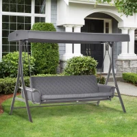 Outsunny 3-Seat Patio Swing Chair, Converting Flatbed, Outdoor Porch Swing Bed Glider with Adjustable Canopy, Removable Cushions, Pillows for Garden, Poolside, Backyard, Gray(m-8)