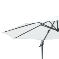 Outsunny Φ9.6' Round Patio Hanging Offset Umbrella Aluminum Outdoor Cantilever Crank Market Parasol Garden Sun Canopy Shelter 360° Rotation w/ Cross Base White(m-9)