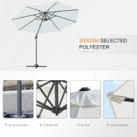 Outsunny Φ9.6' Round Patio Hanging Offset Umbrella Aluminum Outdoor Cantilever Crank Market Parasol Garden Sun Canopy Shelter 360° Rotation w/ Cross Base White(m-7)