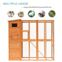 PawHut Large Wooden Outdoor Cat House with Large Run for Play, Catio for Lounging, and Condo Area for Sleeping, Natural(m-5)