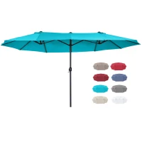 Outsunny Patio Umbrella 15ft Double-Sided Outdoor Market Extra Large Umbrella with Crank Handle for Deck, Lawn, Backyard and Pool, Blue(m-8)