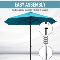 Outsunny Patio Umbrella 15ft Double-Sided Outdoor Market Extra Large Umbrella with Crank Handle for Deck, Lawn, Backyard and Pool, Blue(m-6)
