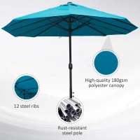 Outsunny Patio Umbrella 15ft Double-Sided Outdoor Market Extra Large Umbrella with Crank Handle for Deck, Lawn, Backyard and Pool, Blue(m-7)