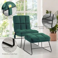 HOMCOM Accent Chair with Ottoman, Velvet Club Chair with Vibration Massage, Remote Control and Metal Legs for Living Room, Bedroom, and Home Office, Green(m-6)