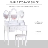 HOMCOM Makeup Dressing Table Vanity Set with Tri-Folding Mirror, 7 Drawers, Cushioned Stool(m-4)