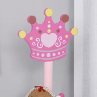 Qaba Kids Coat Rack Free Standing Wooden Tree Hanger with Crown Modeling Design 8 Hooks for Scarves Hats Clothes Bracelets Bags Gift for Toddler Girl Pink(m-7)