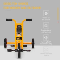 Qaba Kids Tandem Tricycle 3 Wheels Toddler Bike Trike Baby Boys Girls w/ Double Seats Outdoor & Indoor for 3-5 Years Old Yellow(m-4)