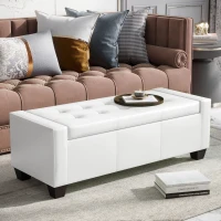 HOMCOM 50.5" Faux Leather Rectangular Tufted Storage Ottoman for Living Room, Entryway, or Bedroom, White(m-8)