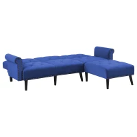 HOMCOM Modern Fabric Sectional Sofa Bed Set, Double Sofa and Chaise Lounge with Adjustable Backrest and 2 Removable Cushions, for Living Room Waiting Room, Blue(m-2)