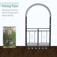 Outsunny 81" Steel Garden Arch with Gate Outdoor Courtyard Arbor for Climbing Vine Plants Lawn Backyard Decoration Dark Grey(m-5)