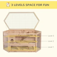 PawHut Fir Wood Large Hamster Cage Mouse Rats Small Animal Exercise Play House 3 Tier with Tray Seesaws Activity Center(m-4)
