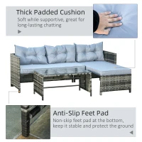 Outsunny 3pcs Outdoor Rattan Wicker Sofa and Chaise Lounge Set with Cushion Garden Patio Furniture Grey(m-5)