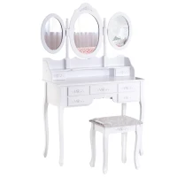 HOMCOM Makeup Dressing Table Vanity Set with Tri-Folding Mirror, 7 Drawers, Cushioned Stool(m-2)