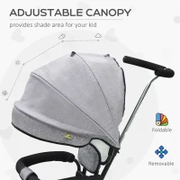 Qaba Baby Tricycle 2 In 1 Baby Stroller Kid Trike with Adjustable Canopy Grey(m-6)