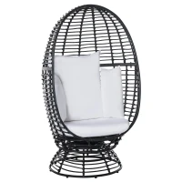 Outsunny Outdoor Round PE Ratttan Wicker 360 Degree Swivel Basket Egg Chair with Cushion,  Black(m-2)