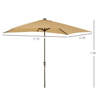 Outsunny 6.5x10ft Patio Umbrella Rectangle Solar Powered Tilt Aluminum Outdoor Market Parasol with LEDs Crank (Light Coffee)(m-3)