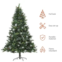 HOMCOM 6.9ft Artificial Christmas Tree Snow Tipped Tree with Pinecone Easy Assembly with Foldable Base Stand for Indoor Decoration Green(m-5)