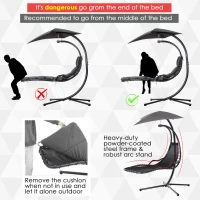 Outsunny Single Floating Chaise Lounge Curved Outdoor Porch Swing Chair Hanging Hammock Reclining Seat w/Arc Stand & Canopy Grey(m-6)