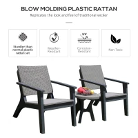 Outsunny 3 Pieces PP Rattan Coffee Set Bistro Furniture Arm Chair Table Set for Patio Porch(m-4)