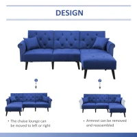 HOMCOM Modern Fabric Sectional Sofa Bed Set, Double Sofa and Chaise Lounge with Adjustable Backrest and 2 Removable Cushions, for Living Room Waiting Room, Blue(m-5)