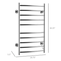 HOMCOM 10-Bar Curved Towel Warmer Wall Mounted Electric Heated Shelf Stainless Steel Home Bathroom Towel Drying Rack, (20.75"Wx5.5"Dx34.25"L)(m-3)
