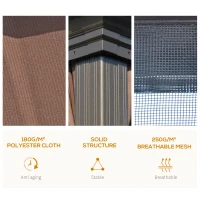 Outsunny 10' x 12' Outdoor Hardtop Gazebo with Galvanized Steel Canopy & Netting Sidewalls for Lawn, Backyard, Brown(m-5)