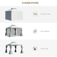 Outsunny 10x10ft Aluminum Gazebo Canopy Double -tire Garden Shelter with Mesh Netting and Privacy Curtains, Cream White(m-5)