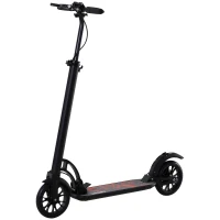 Soozier Kick Scooter Folding Adjustable Ride On Toy w/ Dual Braking System, Rear Shock Absorption and 8" Big Wheels For 14+ Teens Adult, Black(m-2)