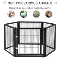 PawHut Transformable Pet Playpen 6 Freestanding Panels Gate Fireplace Christmas Tree Fence Stair Barrier Room Divider with Walk Through Door Wooden Frame Metal Mesh Black 63'' x 54.5'' x 31.5''(m-6)