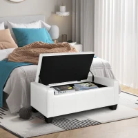 HOMCOM 50.5" Faux Leather Rectangular Tufted Storage Ottoman for Living Room, Entryway, or Bedroom, White(m-9)