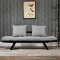 HOMCOM Convertible Sofa Bed Futon Loveseat Living Room with Pillow, Adjustable 3-Position Sofa Bed Soild Wood Frame, Light Grey(m-7)