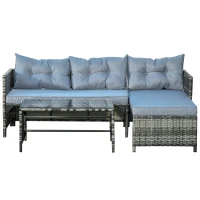 Outsunny 3pcs Outdoor Rattan Wicker Sofa and Chaise Lounge Set with Cushion Garden Patio Furniture Grey(m-8)