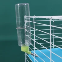 PawHut Small Animal Cage Pet Rabbit Guinea Pig Home Habitat Hutch Play House Rolling with 6 universal wheels, water bottle, ramp, food dish,  White/Blue(m-9)