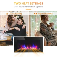 HOMCOM 36" Wall-Mounted Electric Fireplace, 750/1500W Fireplace Heater with Flame Effect, 7 Color Background Light and Side Light, Black(m-4)