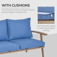 Outsunny 4-Piece Patio Furniture Set Outdoor Conversation Set with Coffee Table Loveseat Blue Cushions Aluminium Frame(m-6)
